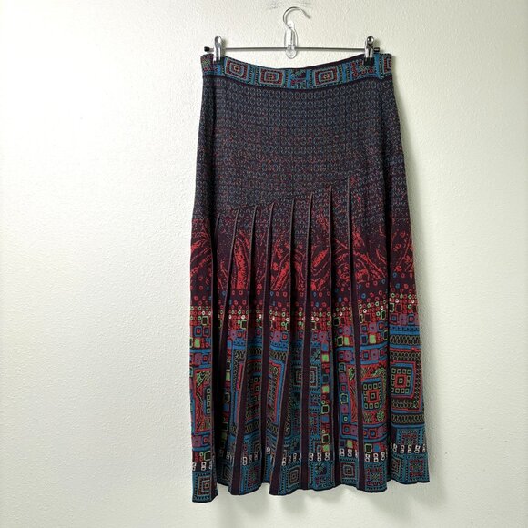 Ivko Knit Skirt With Pleats Midi Size 42 XL Brown Red Geometric Wool Blend Boho - Picture 4 of 12